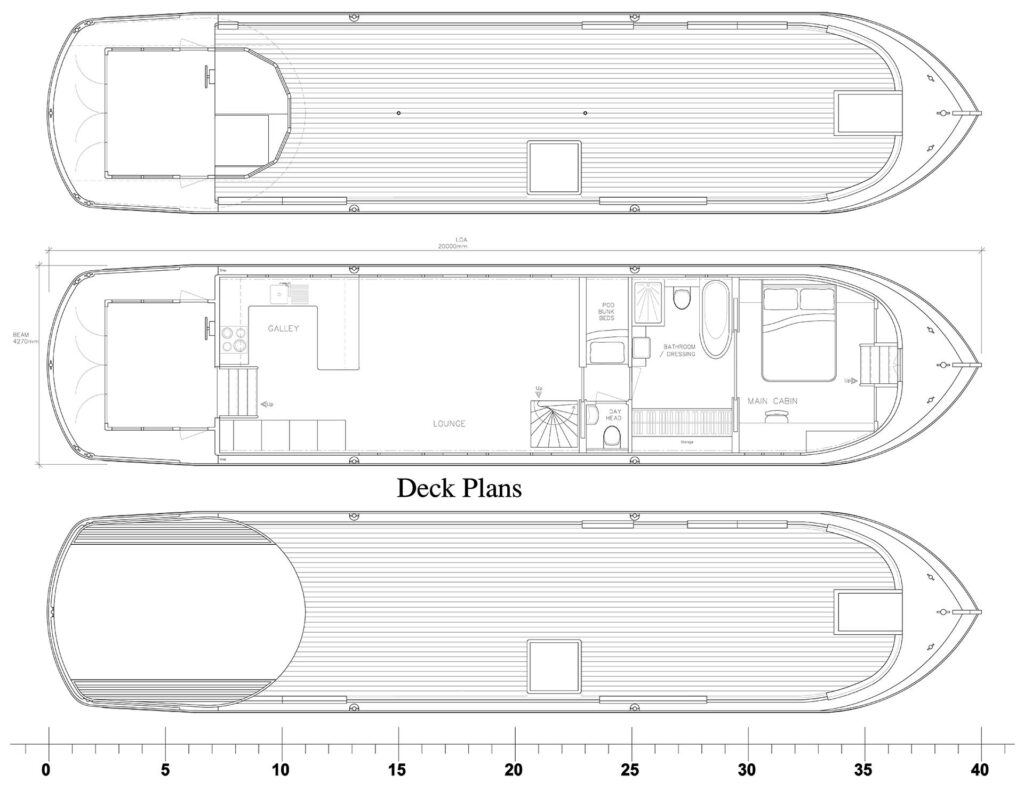 The Duchess - A bespoke Dutch Barge - deck plans